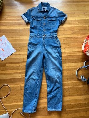 GAP short sleeve denim jumper romper onesie 4 preppy jeans utility jumpsuit blue